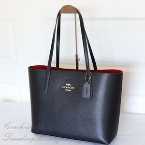 coach black and red tote
